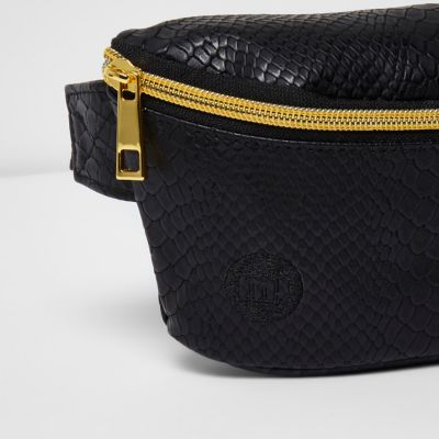Girls black Mi-Pac snake embossed bum bag